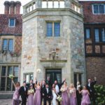 Bridal party celebrates outside Meadow Brook Hall
