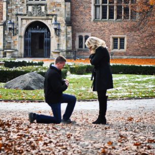 A young couple gets engaged at Meadow Brook Hall