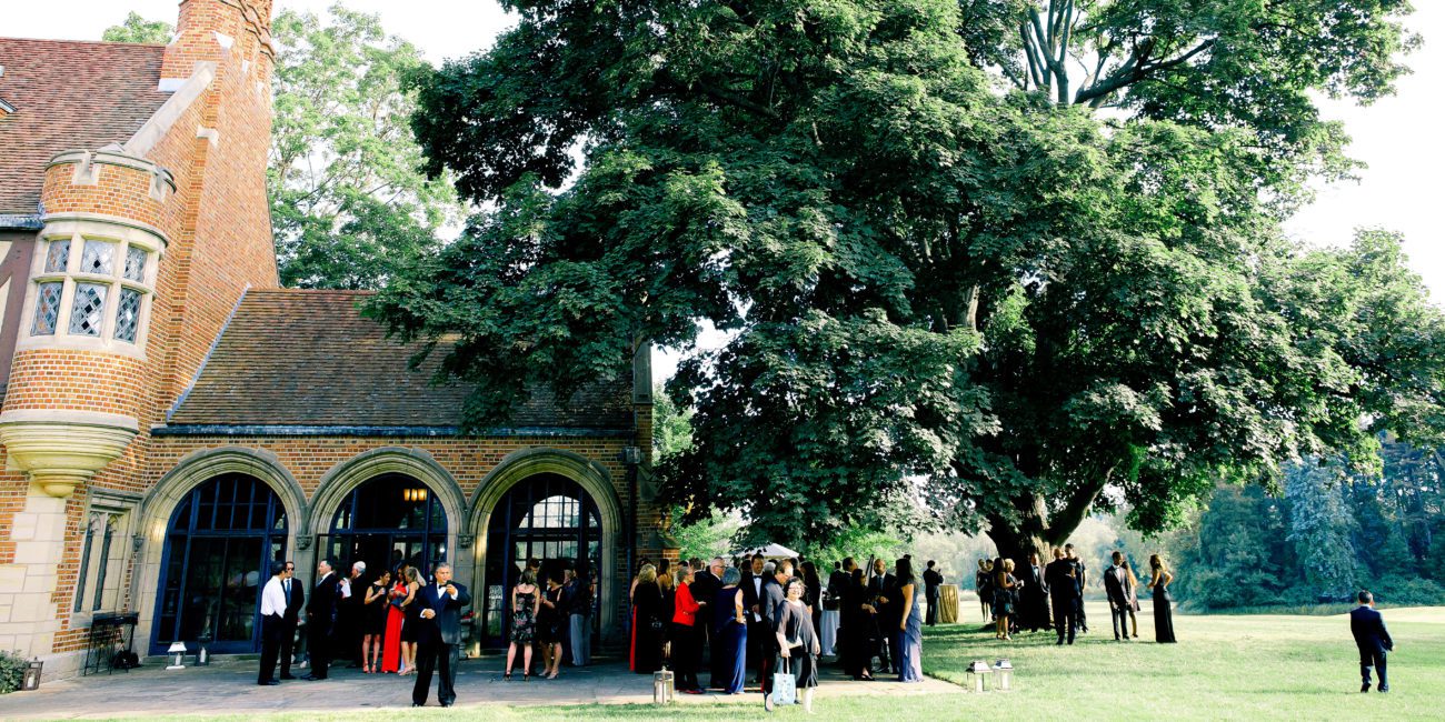 Cocktail hour at an event taking place outside Meadow Brook hall