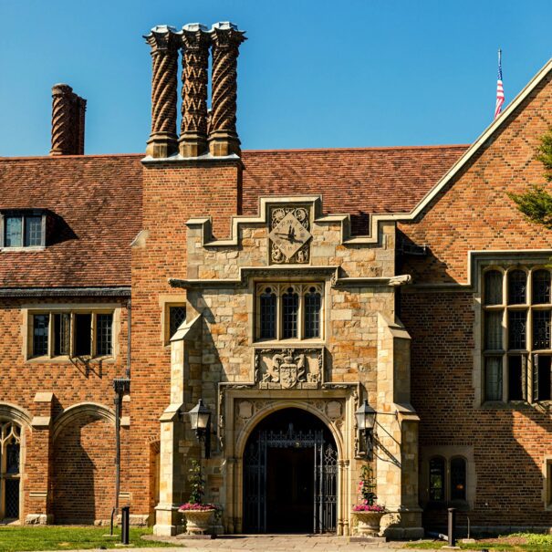 The front entrance of Meadow Brook Hall