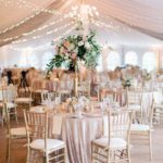 Light pink and champagne colored wedding reception at Meadow Brook Hall