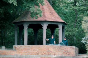 Music team set up for a wedding in the gazebo at Meadow Brook