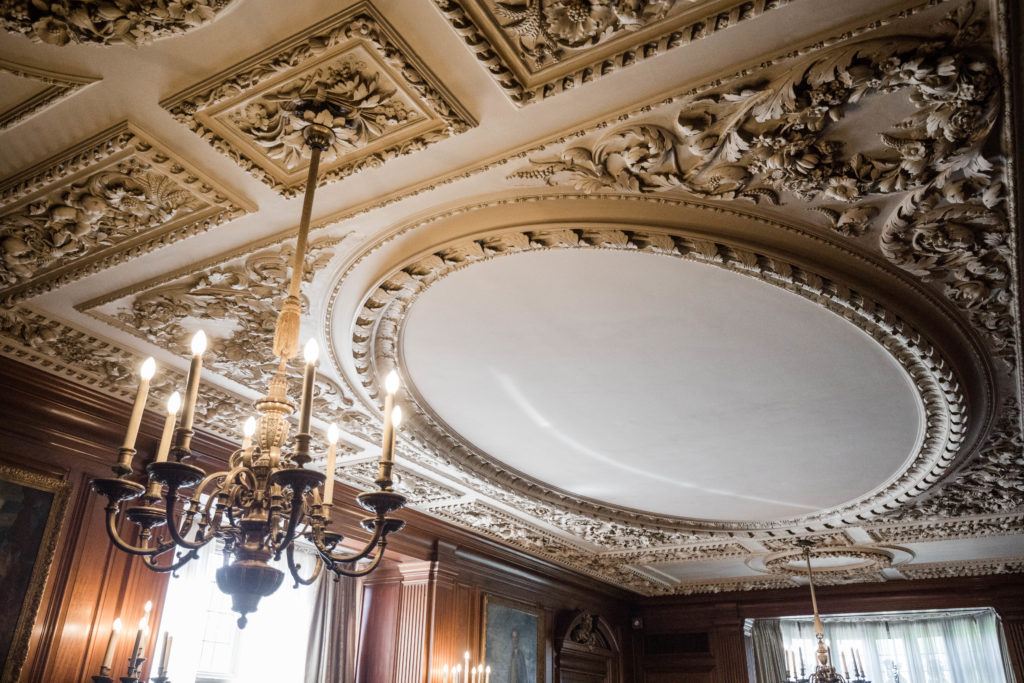 Carved plaster ceiling in Meadow Brook Hall's Christopher Wren Dining Room
