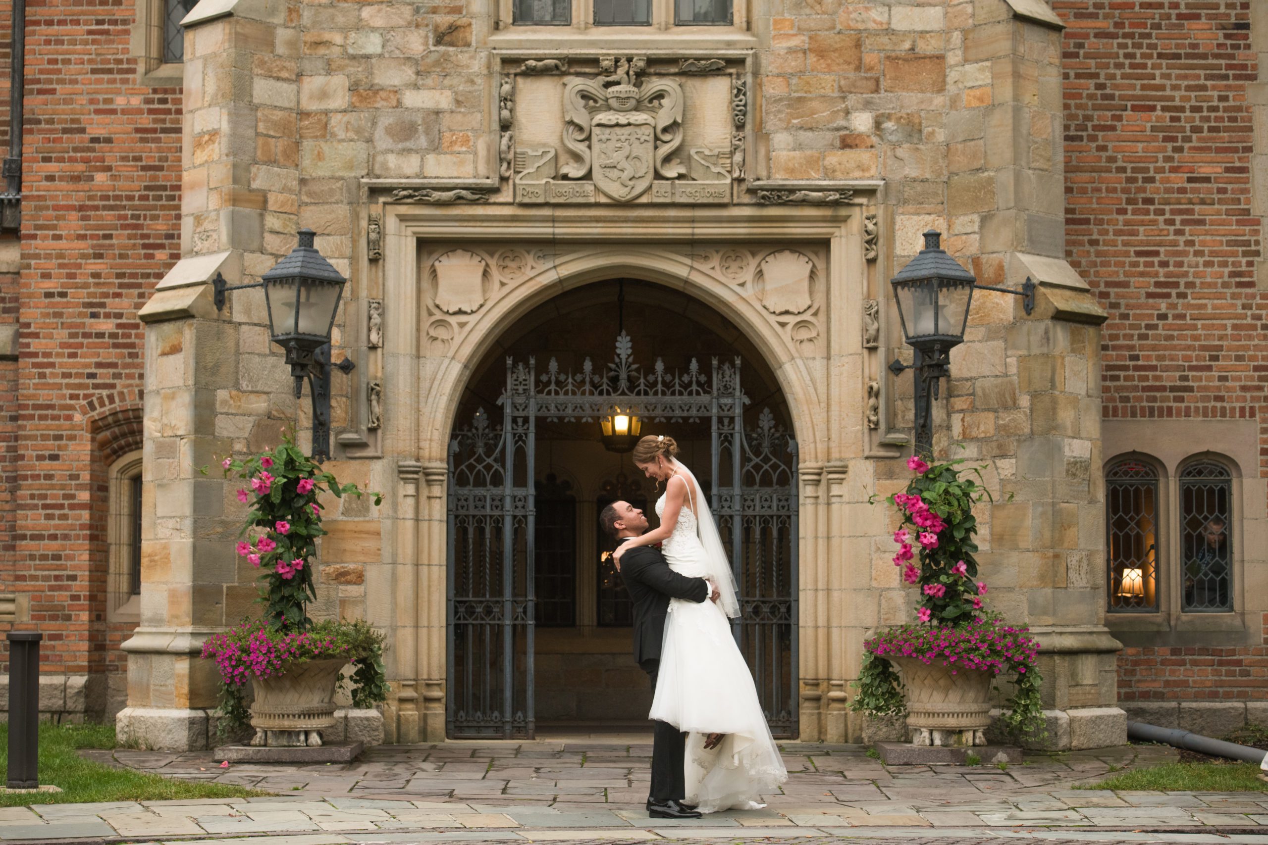 Bride and groom on their wedding day at Meadow Brook Hall