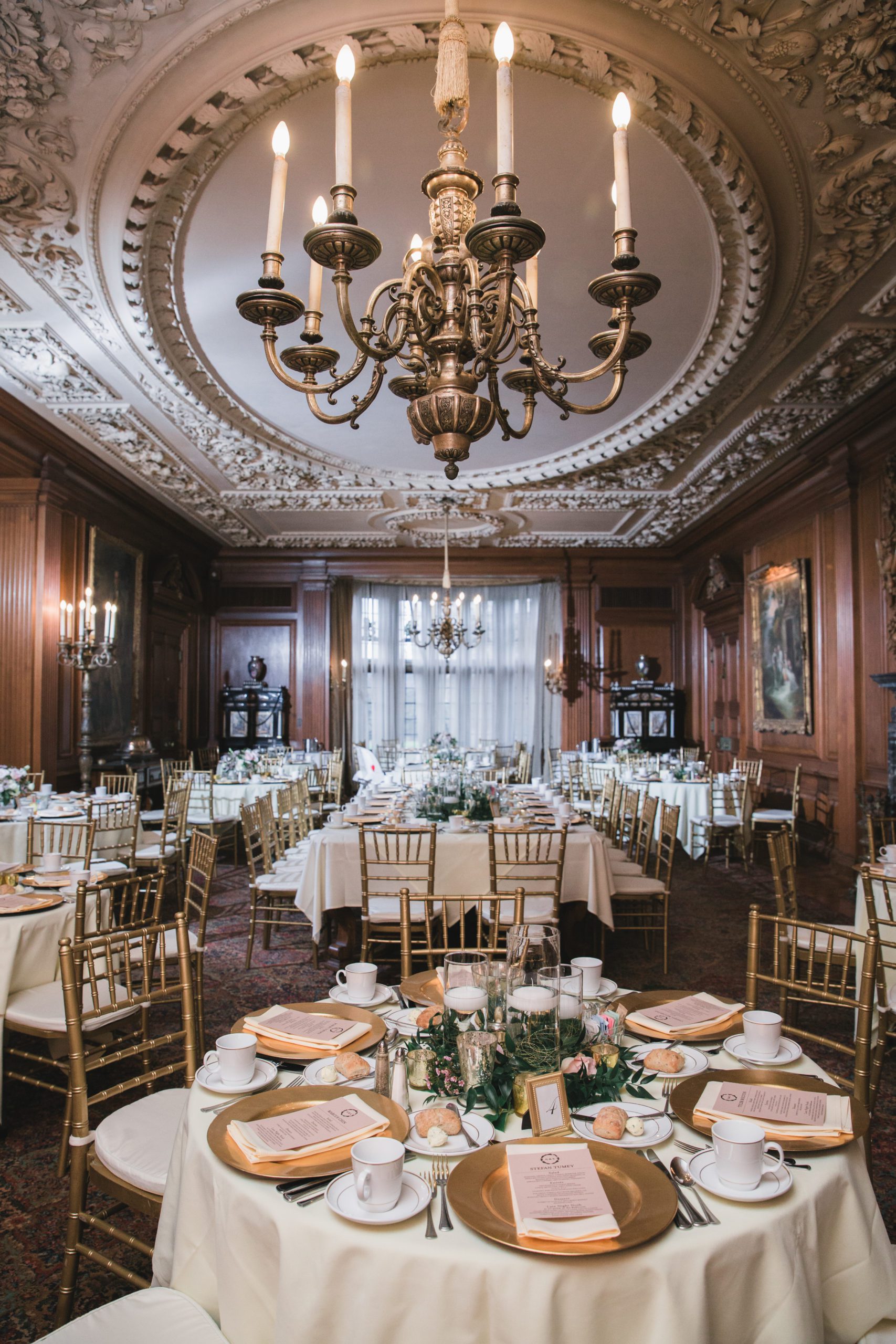 Meadow Brook's dining room set for a wedding