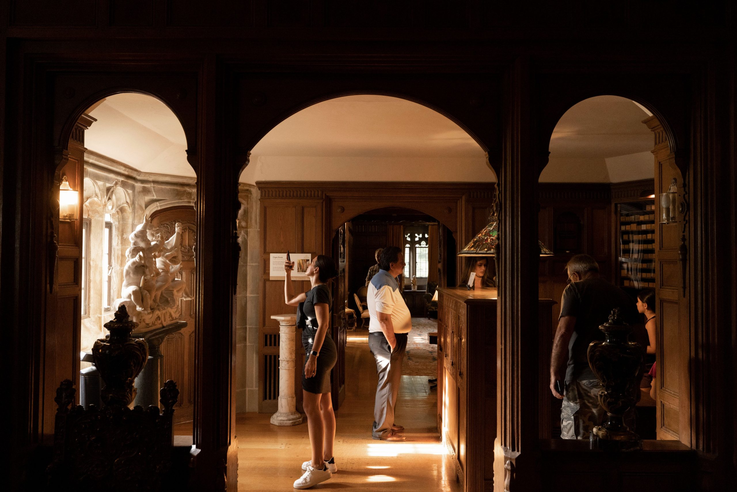 Guests tour historic Meadow Brook Hall in Rochester, Michigan.