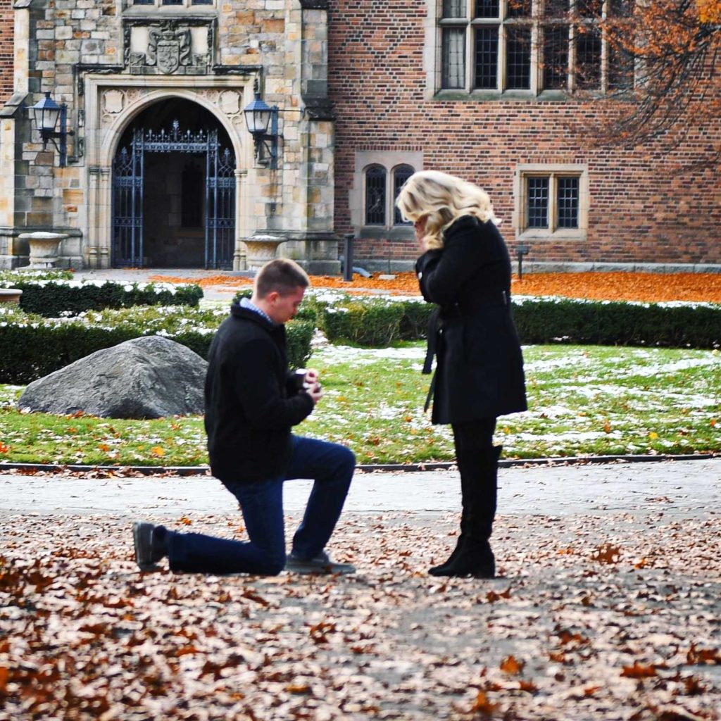 A young couple gets engaged at Meadow Brook Hall