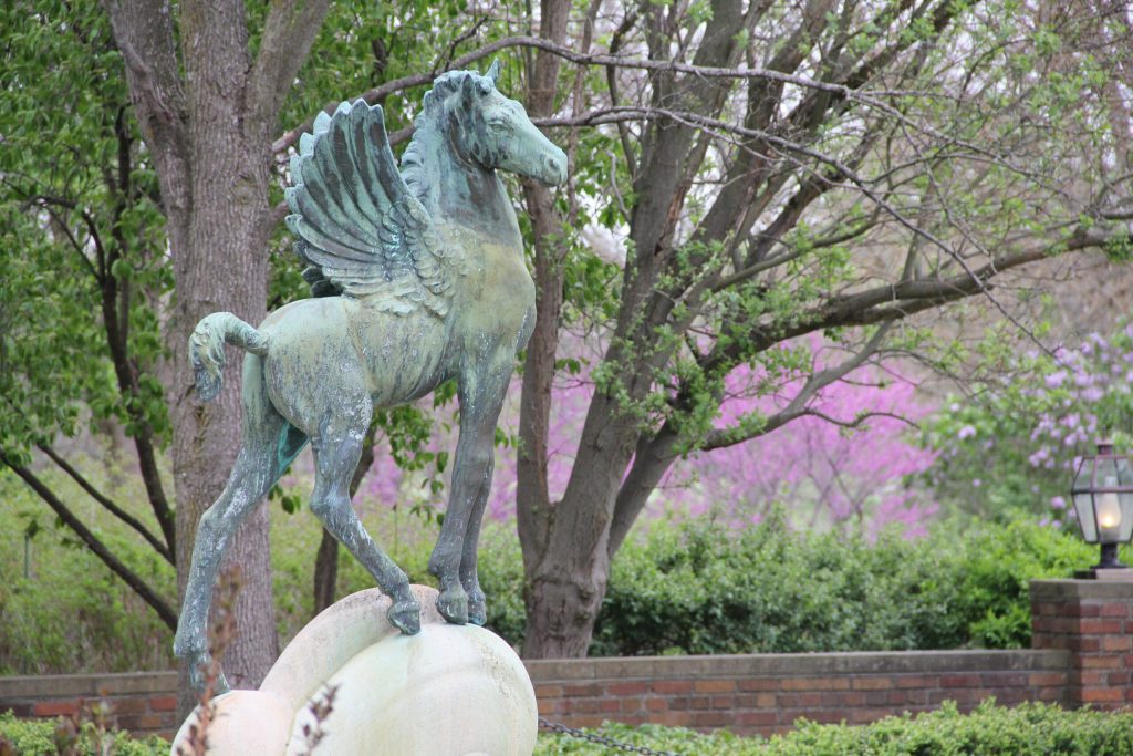 Pegasus Fountain in springtime at Meadow Brook Hall