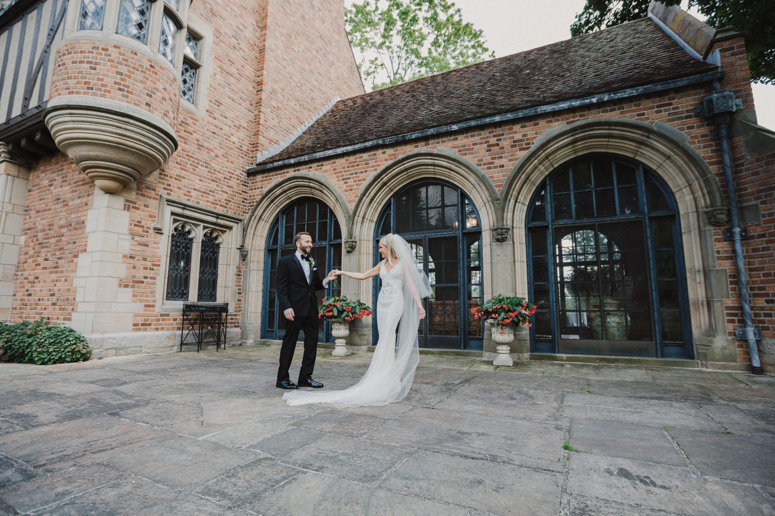 Couple dances along the Loggia Terrace at Meadow Brook Hall