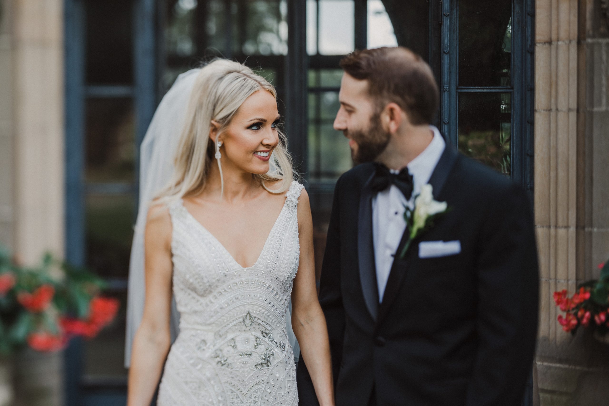 Bride and Groom pose at Meadow Brook Hall