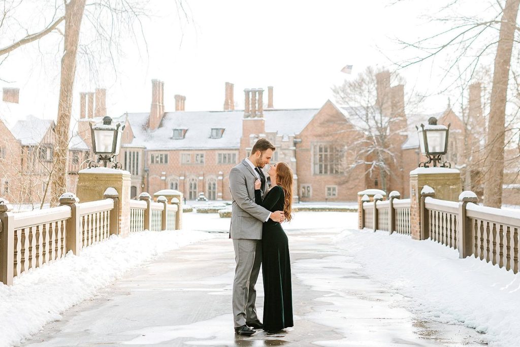 Winter engagement at Meadow Brook Hall