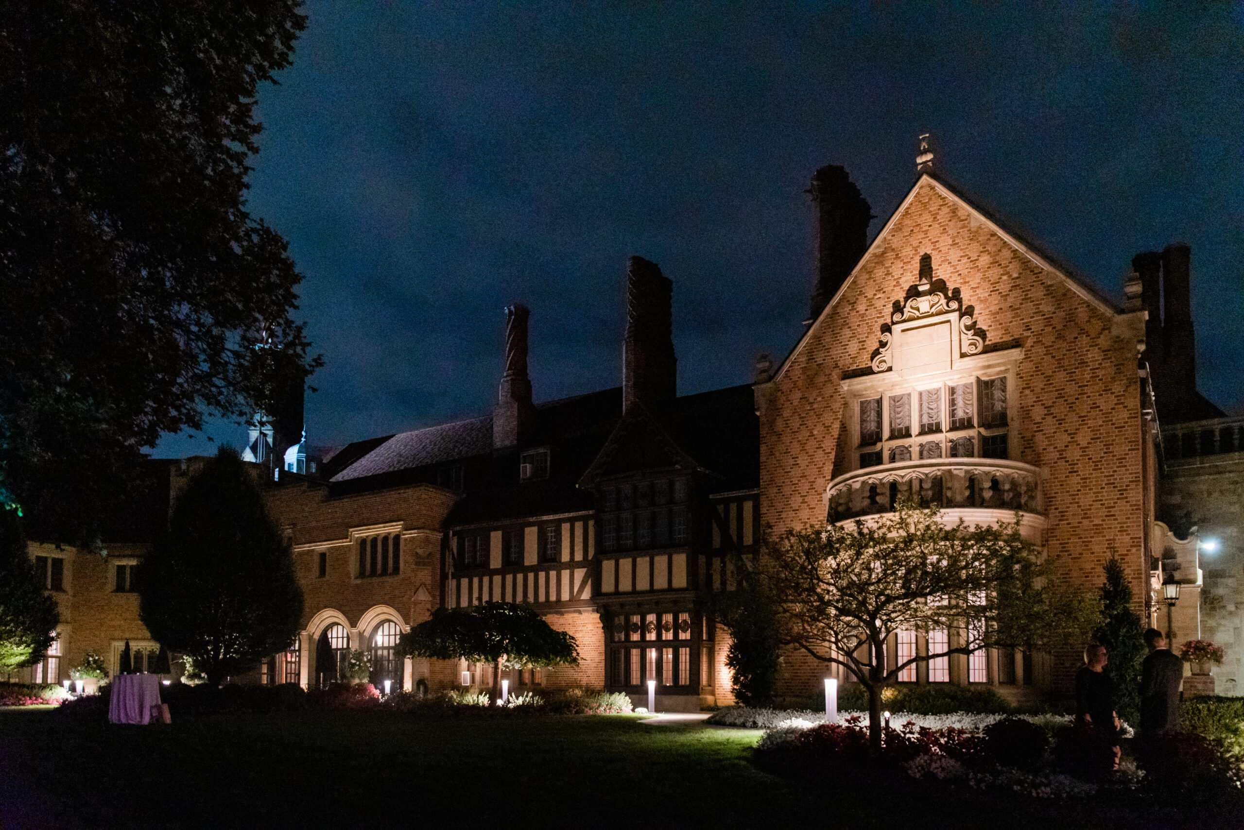 Meadow Brook Hall at night.