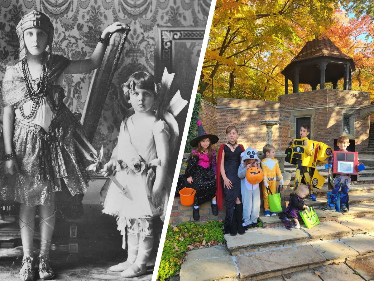 Children in costume for Meadow Brook Halloween celebrations - then and now.