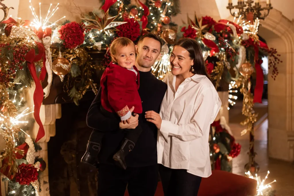 Family enjoys Holiday Walk at Meadow Brook Hall.