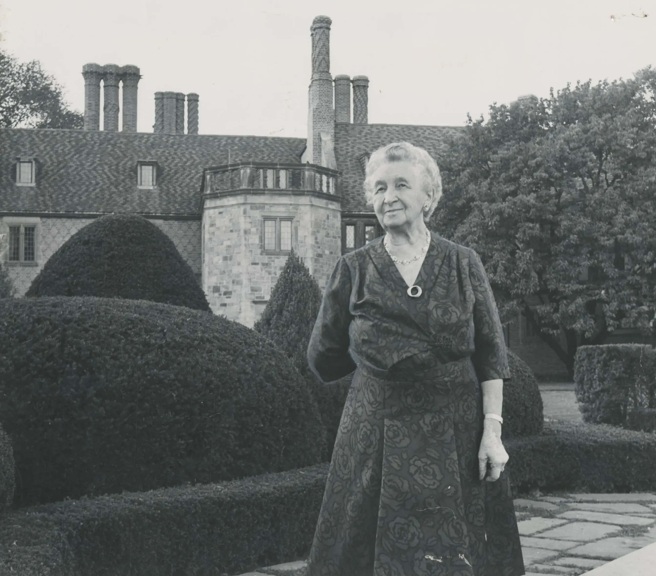 Matilda in garden at Meadow Brook Hall