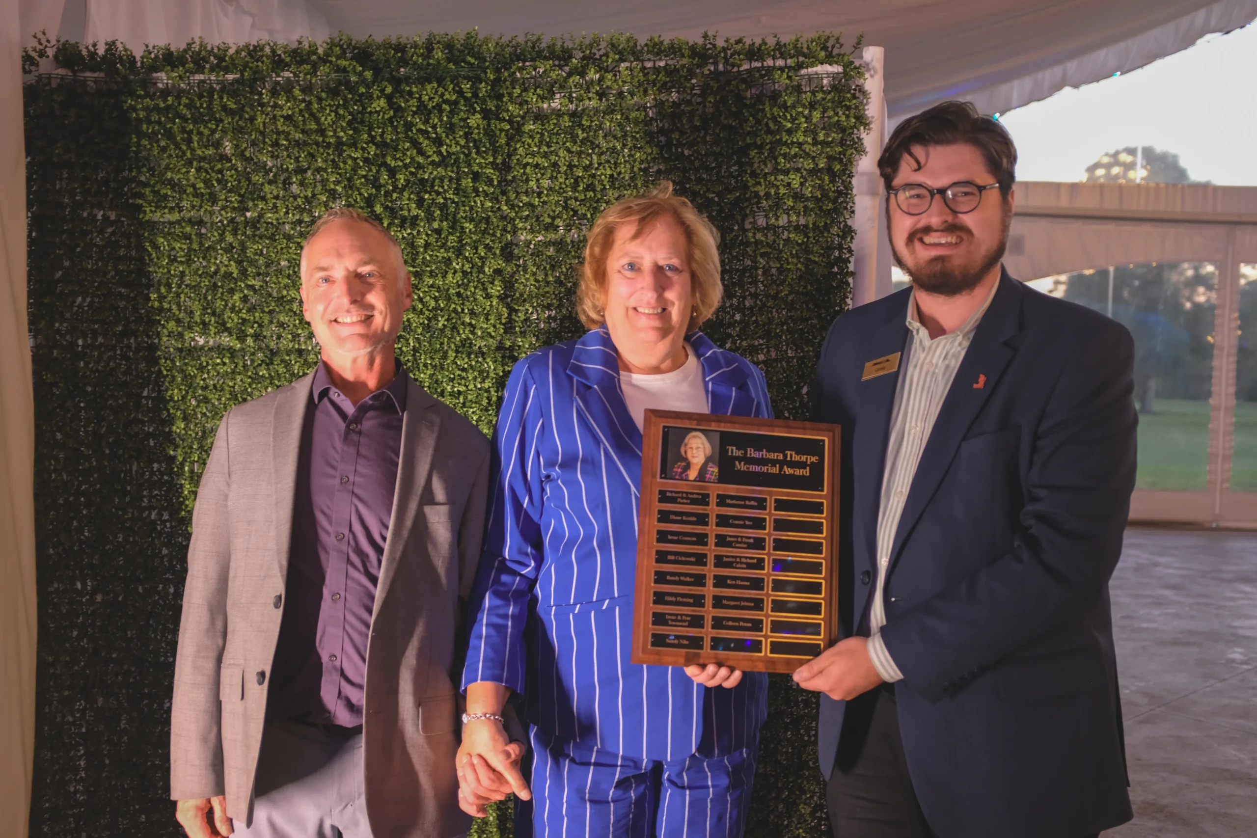 Bill Matt, Colleen Peters and Connor Newton with Barbara Thorpe Award