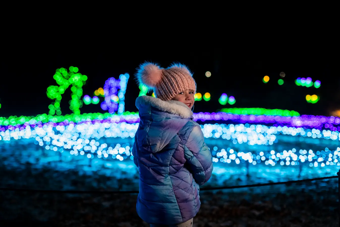 Young girl enjoys Winter Wonder Lights at Meadow Brook Hall.