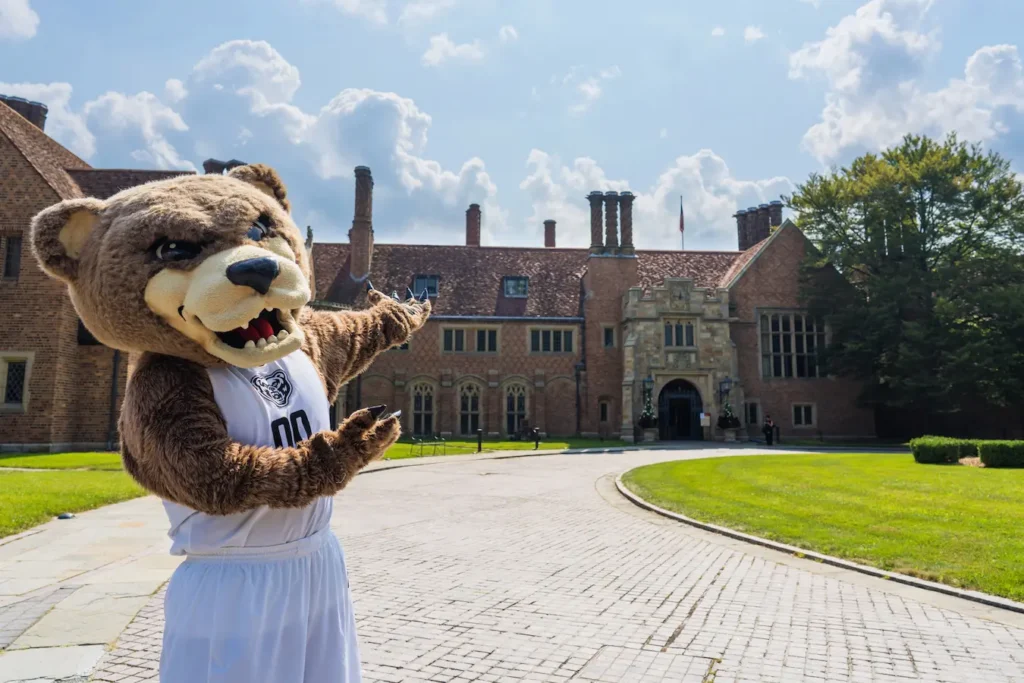 Oakland University mascot The Grizz at Meadow Brook Hall